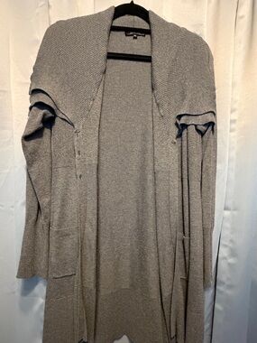 Gray Double Collar Three-Button Duster Sweater Cardigan